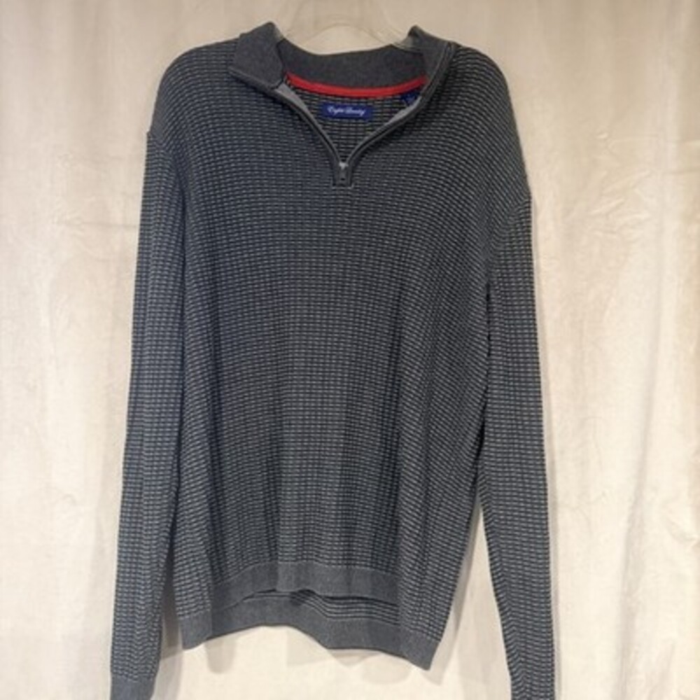 Mens English Laundry Long Sleeve 1/4 Zip Black and gray Sweater Size L textured